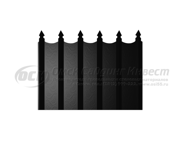 Профиль забор "Кремлевский" ровный низ RAL 9005м (Черный матовый) (0.45)