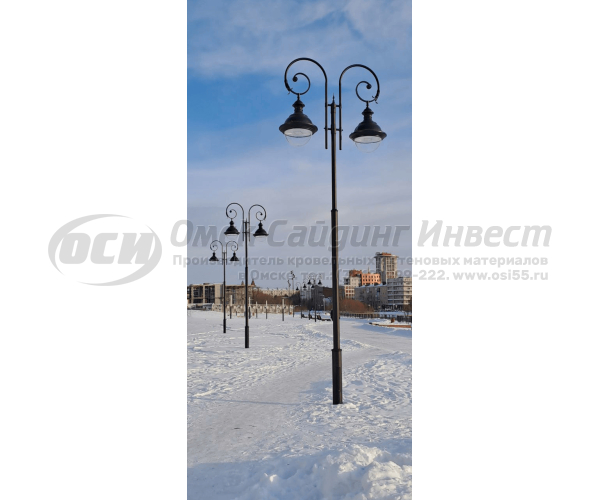 Опора фонарная ОСИ Арбат-2 декоративная двухрожковая с монтажной панелью, без закладной и светильника (6м)