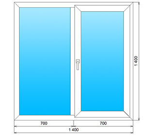Двухстворчатое окно 1400x1400мм c поворотно-откидной створкой