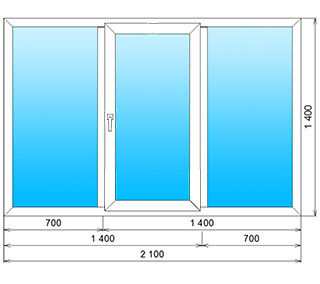 Трехстворчатое окно 2100x1400мм c поворотно-откидной створкой
