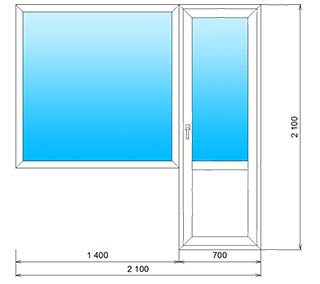 Балконный блок 2100x2100мм c поворотно-откидной дверью